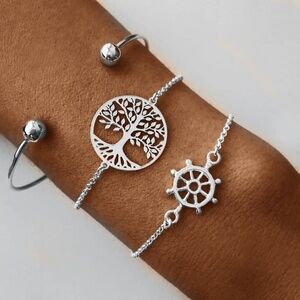 *APOLLO* 3-Pc Silver Life Tree Bracelet Set